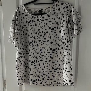 SHEIN White Top with Black Spot Print and Ruffle Sleeves